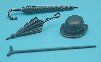Dollhouse Miniature Umbrellas, Walking Stick, Parasol, Black, 2 Dollhouse Miniature Umbrellas, Walking Stick, Parasol, Black, 2